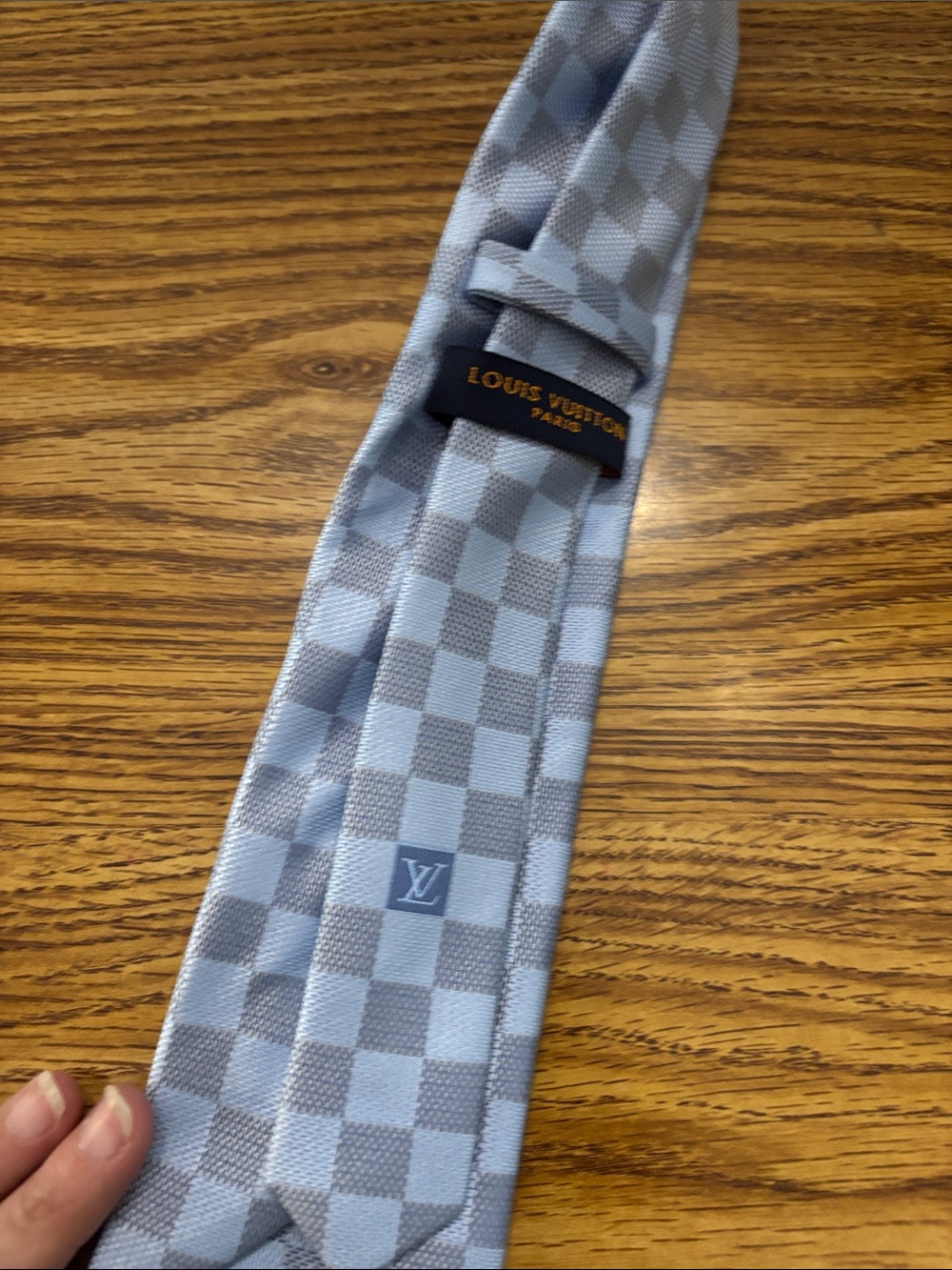 Louis Vuitton baby blue Checkerboard Silk Tie, new no box sorry - Picture 5 of 6